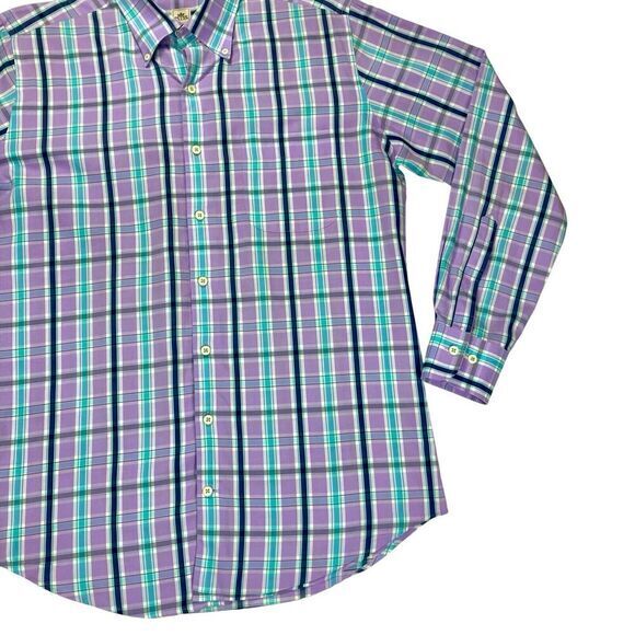 Peter Millar Button Front Shirt Mens M Blue Purple Plaid Casual Preppy Business - Picture 4 of 15